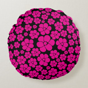 Vloerpatroon - Magenta en zwart Sierkussen Rond Kussen