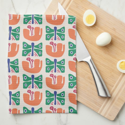 Vloerpatroon met vlinder theedoek (Quarter Fold)