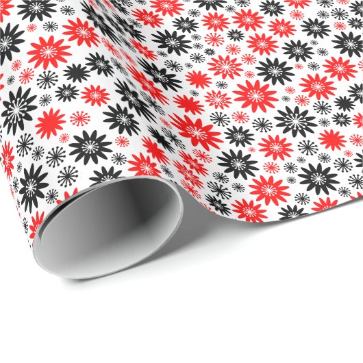 Vloerpatroon - Zwart met rood en wit Cadeaupapier (Rol Hoek)