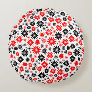 Vloerpatroon - Zwart met rood en wit Rond Kussen