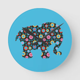 Vloerpatroonolifant op blauw ronde klok