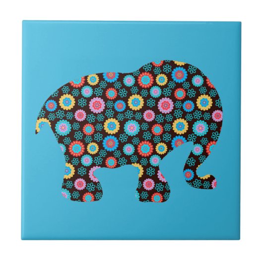 Vloerpatroonolifant op blauw tegeltje (Voorkant)