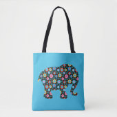 Vloerpatroonolifant op blauw tote bag (Voorkant)