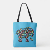 Vloerpatroonolifant op blauw tote bag (Achterkant)