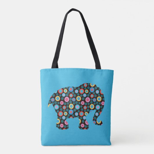 Vloerpatroonolifant op blauw tote bag (Achterkant)