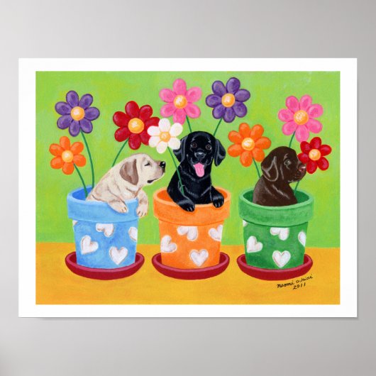 Vloerpuntlabrador Puppies Kunstwerk Poster (Voorkant)
