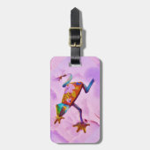 Vloerregenboogkikker op orchidee-kleursneeuw bagagelabel (Voorkant verticaal)