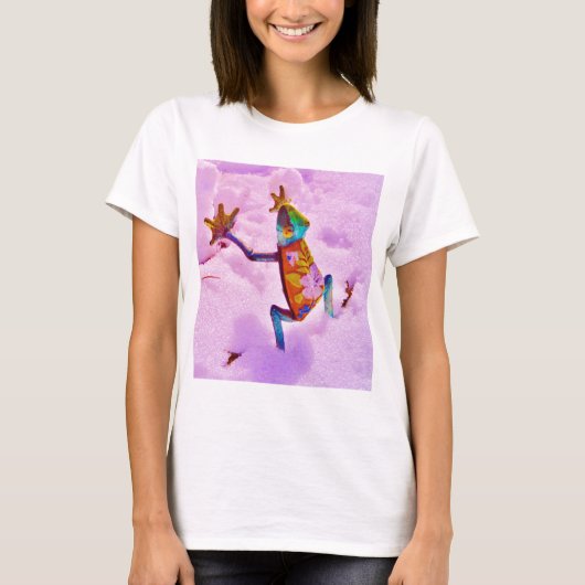 Vloerregenboogkikker op orchidee-kleursneeuw t-shirt (Voorkant)