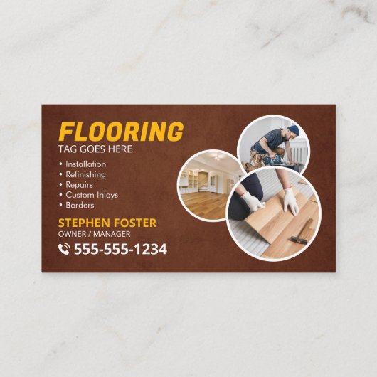Vloerservice Vloeraannemer bruin geel Visitekaartje (Voorkant)