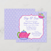 Vloertea-bekertjes Paars poka-dot-zand Kaart (Voorkant / Achterkant)