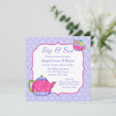 Vloertea-bekertjes Paars poka-dot-zand Kaart (Staand voorkant)