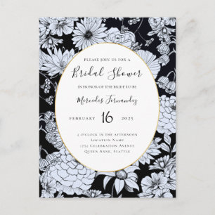 Vloertekening, zwarte en witte bloemen briefkaart