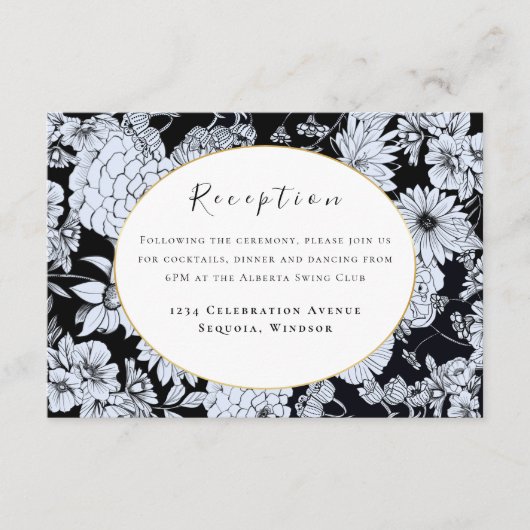 Vloertekening, zwarte en witte bloemen informatiekaartje (Voorkant)