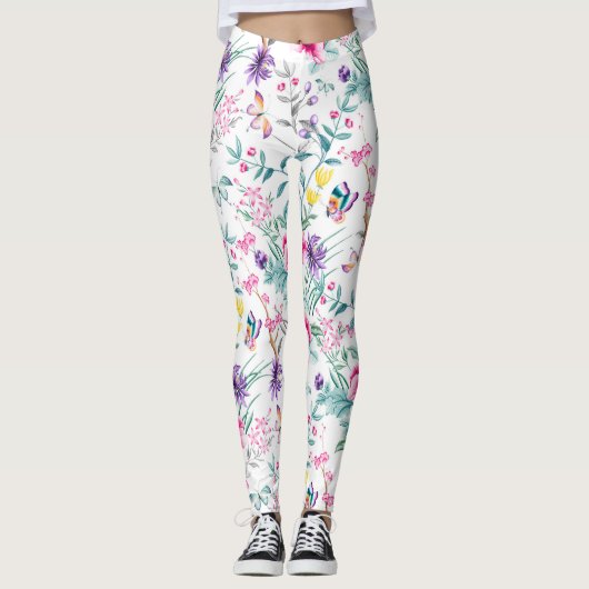  Vloertuinboeg regenboogvlinder wit Leggings (Voorkant)