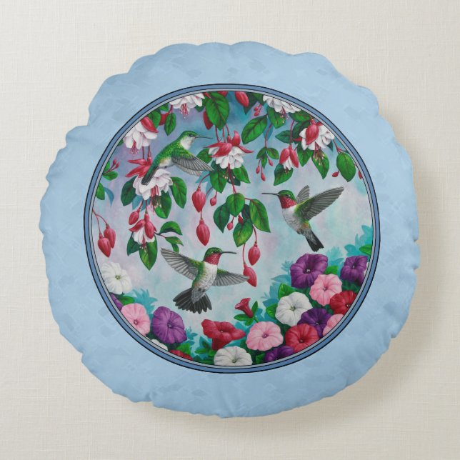 Vloertuinen en luimvee Blauw Rond Kussen (Voorkant)