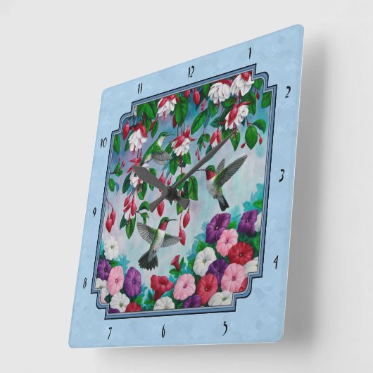 Vloertuinen en vogelblauw vierkante klok (Hoek)