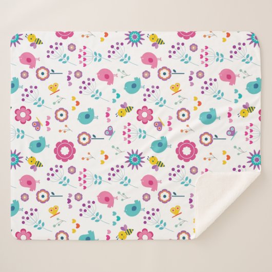 Vloertuinen met vogels en bijen sherpa deken (Voorkant (horizontaal))