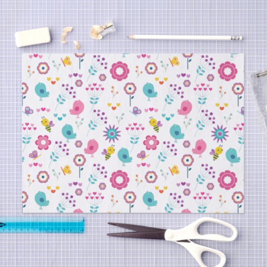 Vloertuinen met vogels en bijen tissuepapier (Craft)