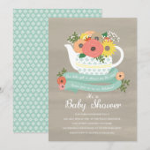 Vloertuinen Teapot Baby shower Kaart (Voorkant / Achterkant)