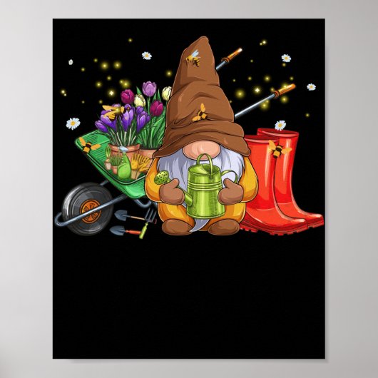 Vloertuingnoom met bijen en bloemen tuinman poster (Voorkant)