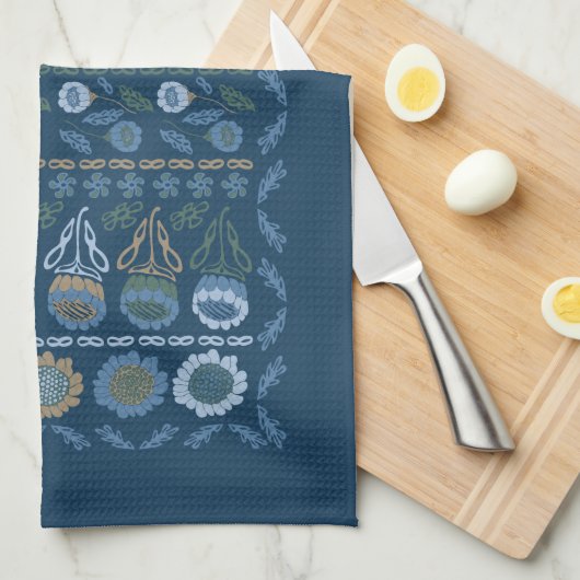 Vloertuintea-handdoek, donkerblauwe en lichte blau theedoek (Quarter Fold)