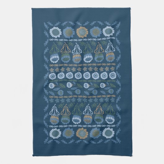 Vloertuintea-handdoek, donkerblauwe en lichte blau theedoek (Verticaal)