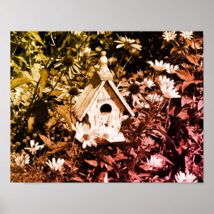 Vloertuinvogelhuis zwart-wit Vintage Poster