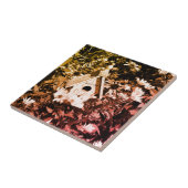 Vloertuinvogelhuis zwart-wit Vintage Tegeltje (Zijkant)