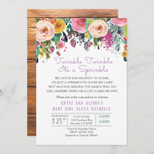 Vloeruitnodiging voor baby shower kaart (Voorkant / Achterkant)