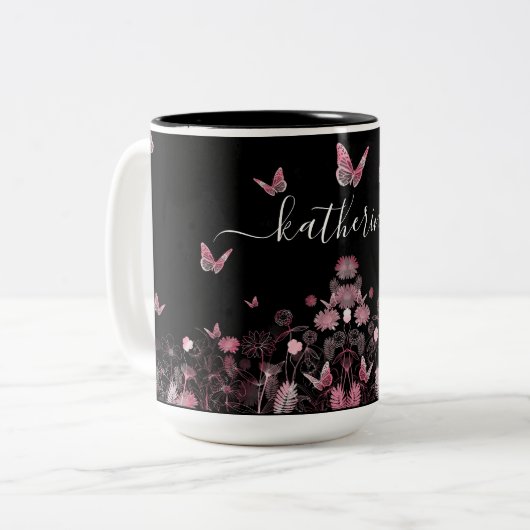 Vloerveld met vlinder tweekleurige koffiemok (Voorkant links)