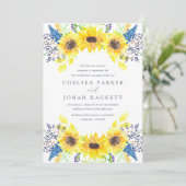 Vloervelden | Waterverf Zonnebloemen bruiloft Kaart (Staand voorkant)
