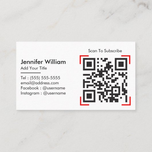 Vloggerkanaal van YouTube met minimalistische QR-c Visitekaartje (Achterkant)