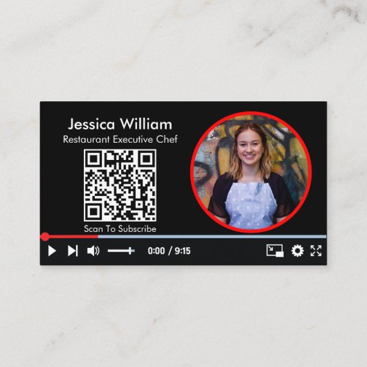 Vloggerkanaal van YouTube met QR-code zwart Visitekaartje (Achterkant)