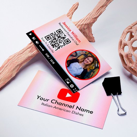 Vloggerkanaal van YouTube met QR-codenummer roze Visitekaartje