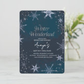 Vlokken Frame Winter Verjaardagsfeest Uitnodiging (Staand voorkant)