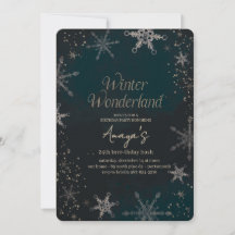 Vlokken Frame Winter Verjaardagsfeest Uitnodiging