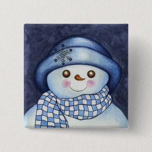Vlokkige Sneeuwman Knop Vierkante Button 5,1 Cm