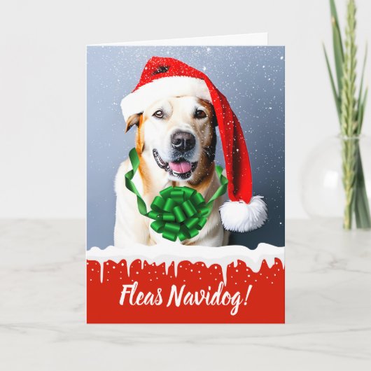 Vlooien Navidog Leuke Kerst Hond in de Sneeuw Feestdagen Kaart (Voorkant)