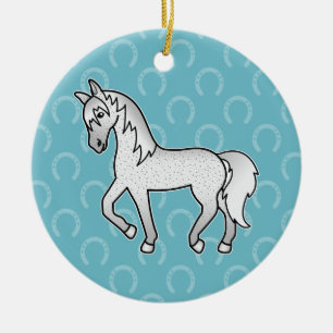 Vlooienbeet Grijze Dravende Cartoon Paard Keramisch Ornament