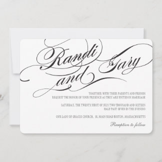 Vlourish Black and White Wedding Invitation Kaart