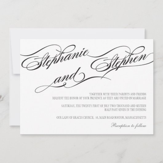 Vlourish Black and White Wedding Invitation Kaart (Voorkant)