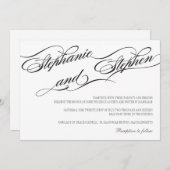 Vlourish Black and White Wedding Invitation Kaart (Voorkant / Achterkant)