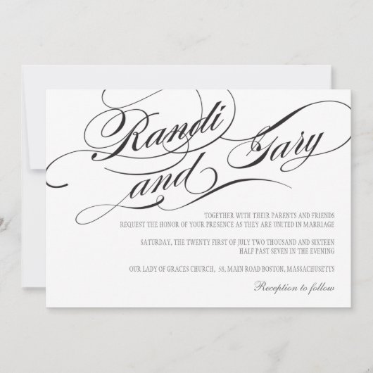 Vlourish Black and White Wedding Invitation Kaart (Voorkant)