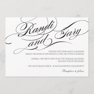 Vlourish Black and White Wedding Invitation Kaart