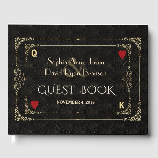 Vlourish Gold Art Deco Casino Vegas Poker Wedding Gastenboek (Voorkant)