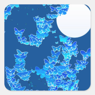 Vlucht met vlinders - diep indigo blauw vierkante sticker