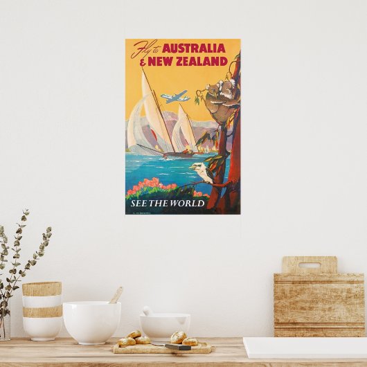 Vlucht naar Australië en Nieuw-Zeeland, zie de wer Poster (Keuken)