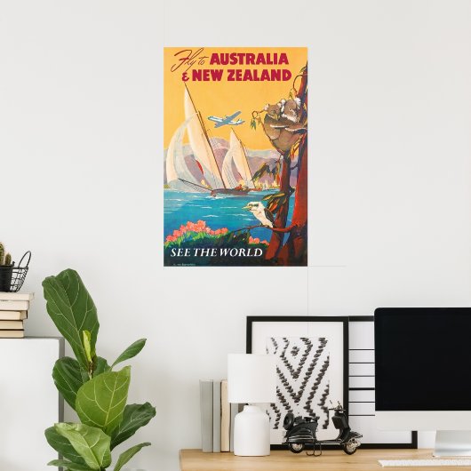 Vlucht naar Australië en Nieuw-Zeeland, zie de wer Poster (Thuiskantoor)
