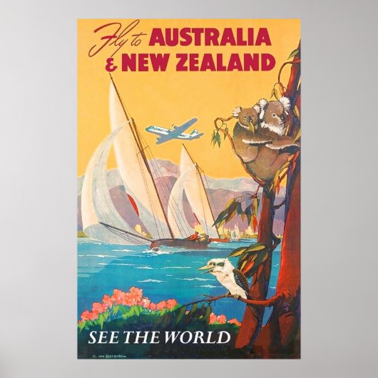 Vlucht naar Australië en Nieuw-Zeeland, zie de wer Poster (Voorkant)