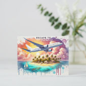 Vlucht naar het paradijs. briefkaart (Staand voorkant)